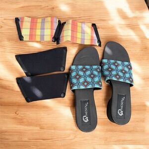 Women's Onesole Black Snap Soft Step Interchangeable Wedge Slides Sandals Size 9